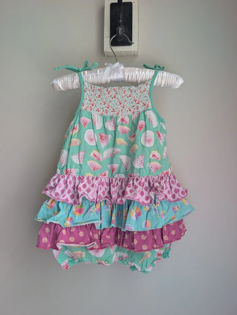Matilda Jane Slice of Life Watermelon Bubble Romper Smocked Bodice Size 18-24 Mo